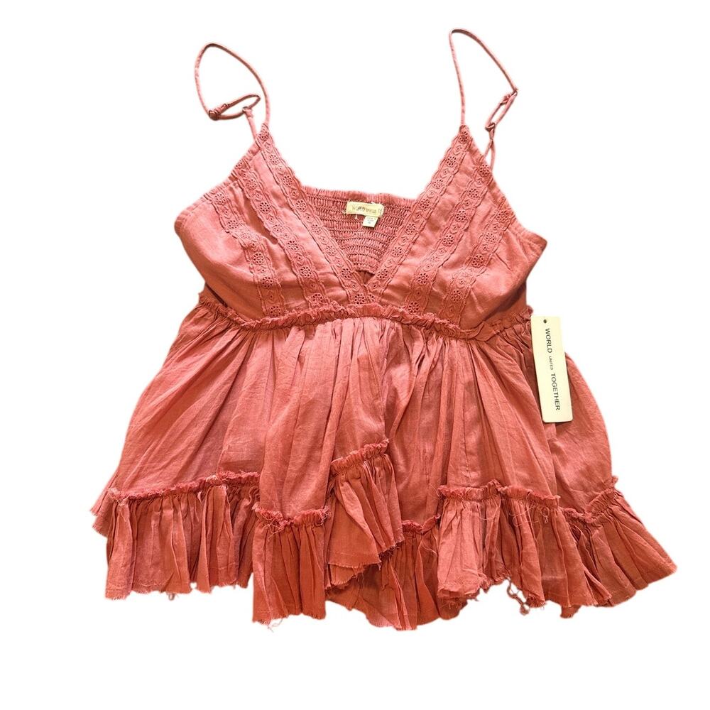 WORLD UNITES TOGETHER Mauve Ruffle Lace Cami – Size Small (NWT)